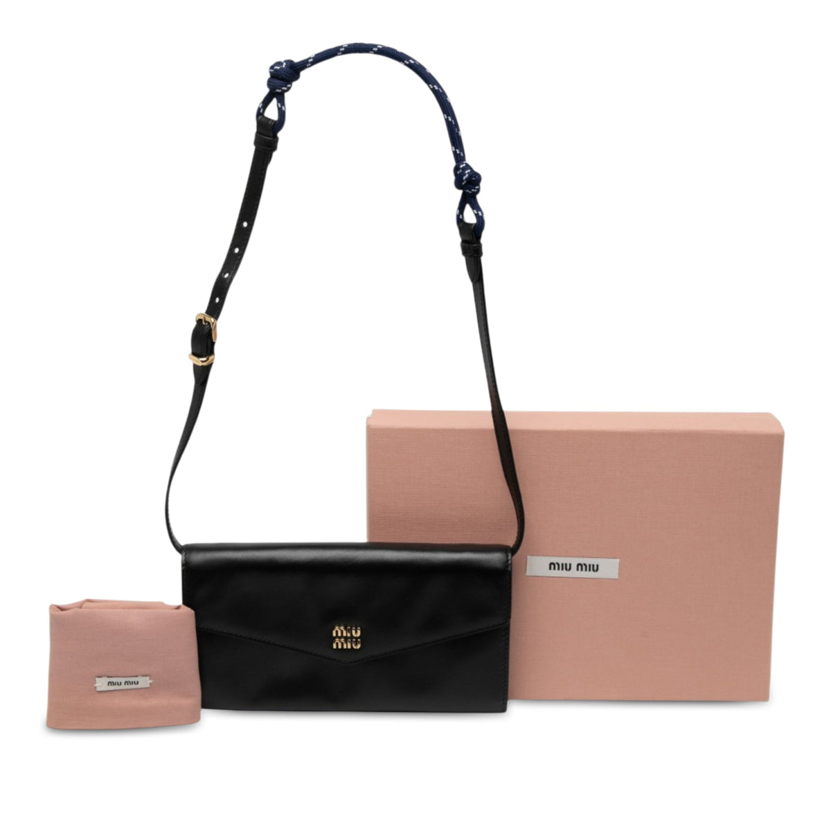 Miu Miu Soft Calf Logo Wallet on Strap — Black