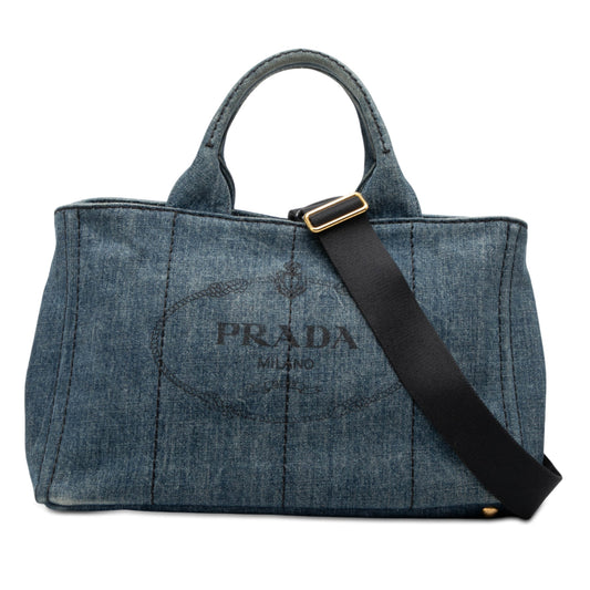 Prada Denim Canapa Logo Satchel