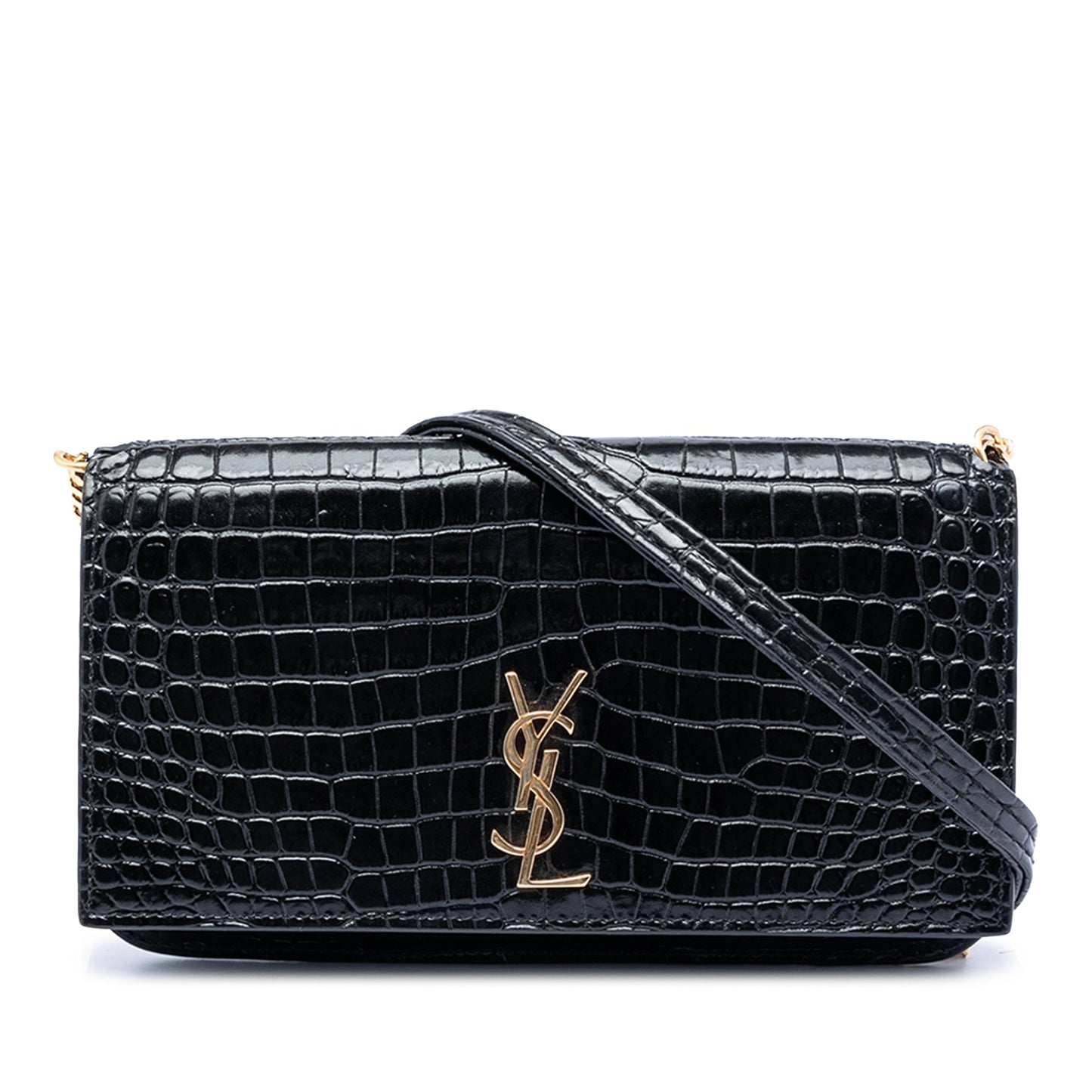 Saint Laurent Croc Embossed Leather Cassandre Phone Holder