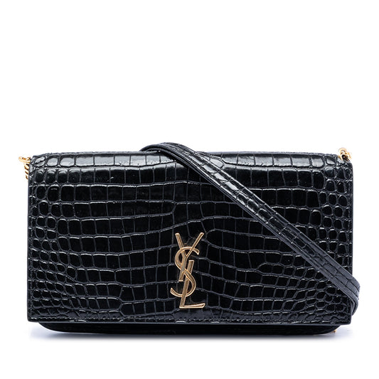 Saint Laurent Croc Embossed Leather Cassandre Phone Holder