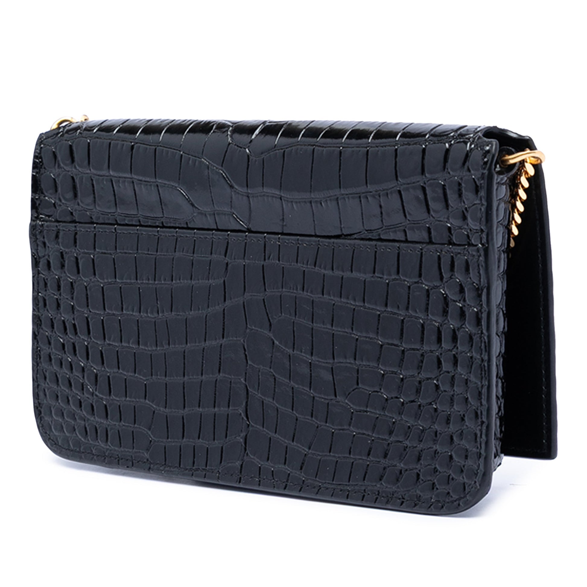 Saint Laurent Croc Embossed Leather Cassandre Phone Holder