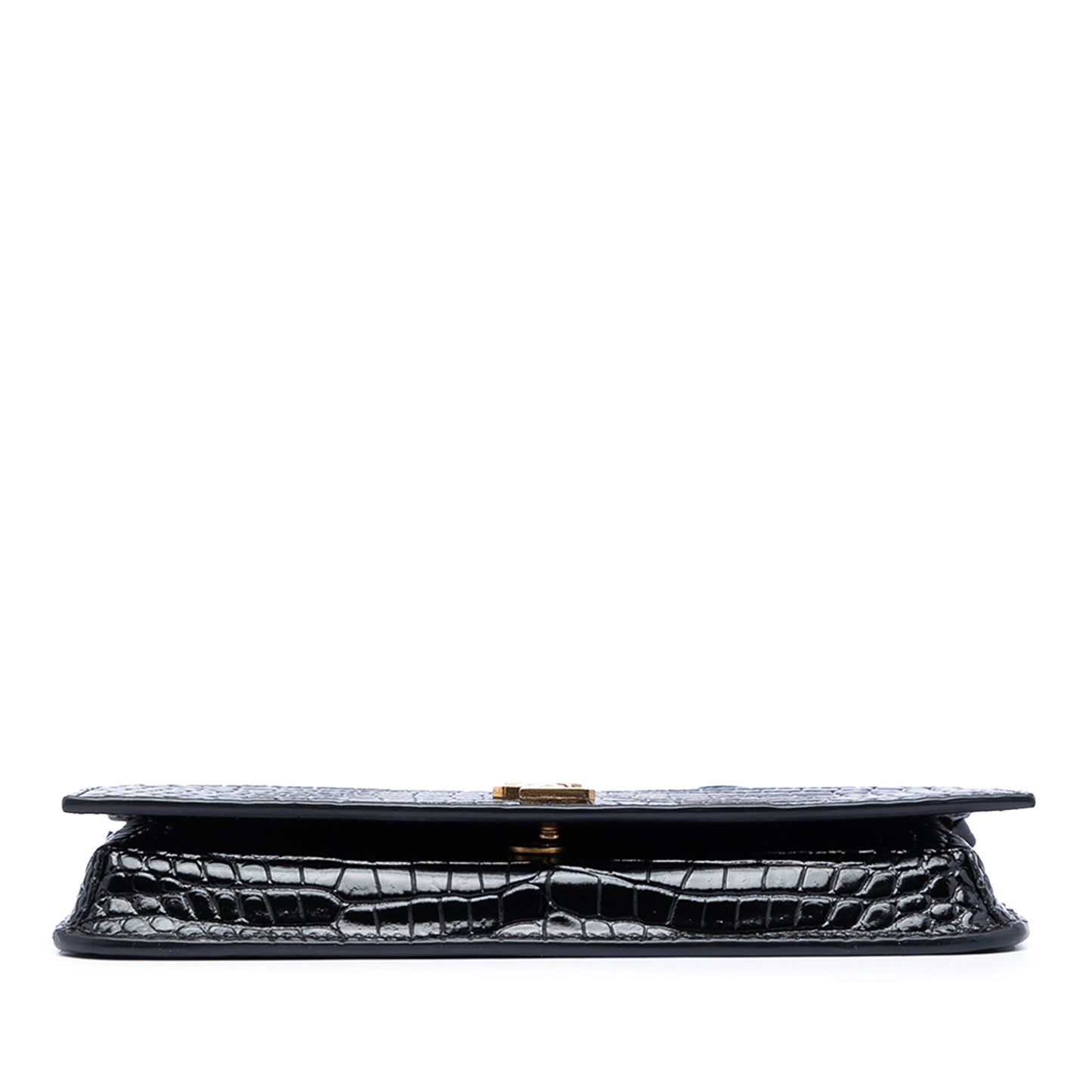 Saint Laurent Croc Embossed Leather Cassandre Phone Holder