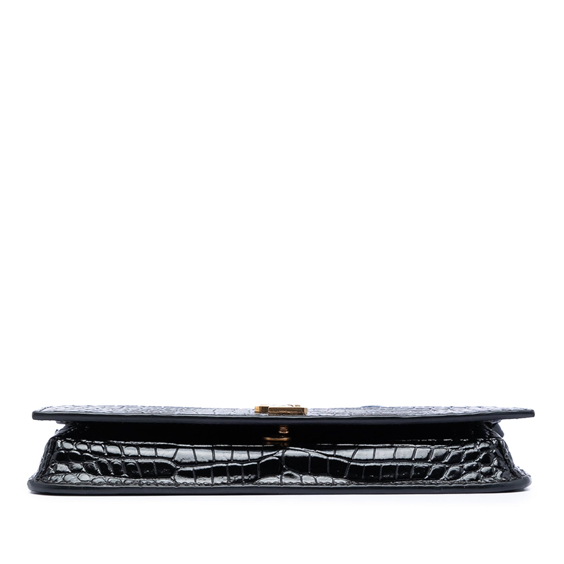 Saint Laurent Croc Embossed Leather Cassandre Phone Holder