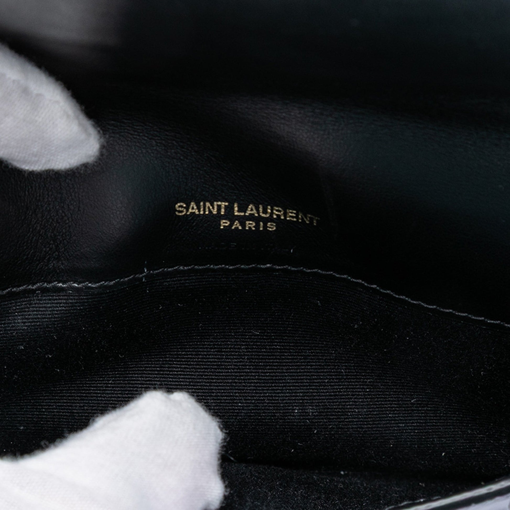 Saint Laurent Croc Embossed Leather Cassandre Phone Holder