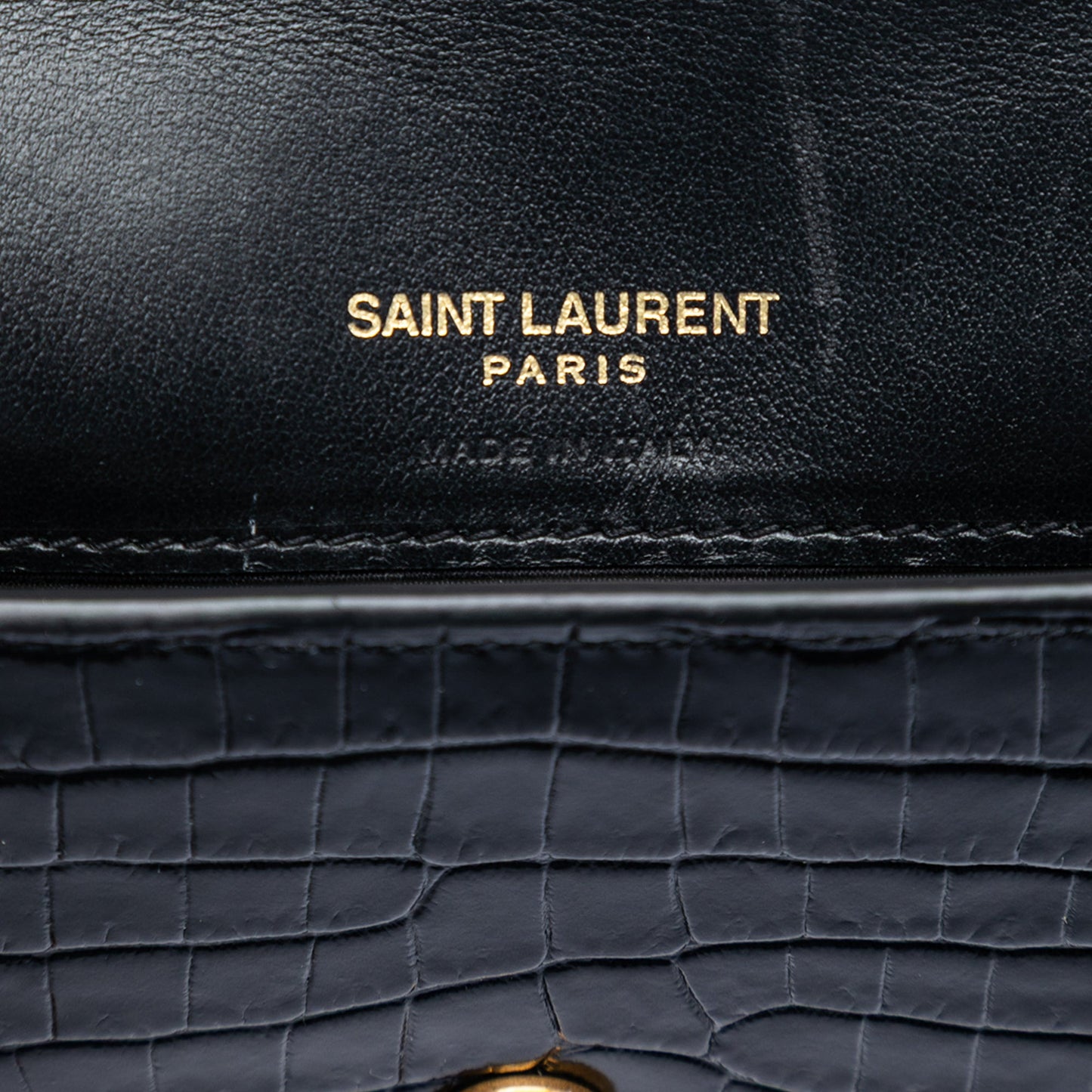 Saint Laurent Croc Embossed Leather Cassandre Phone Holder