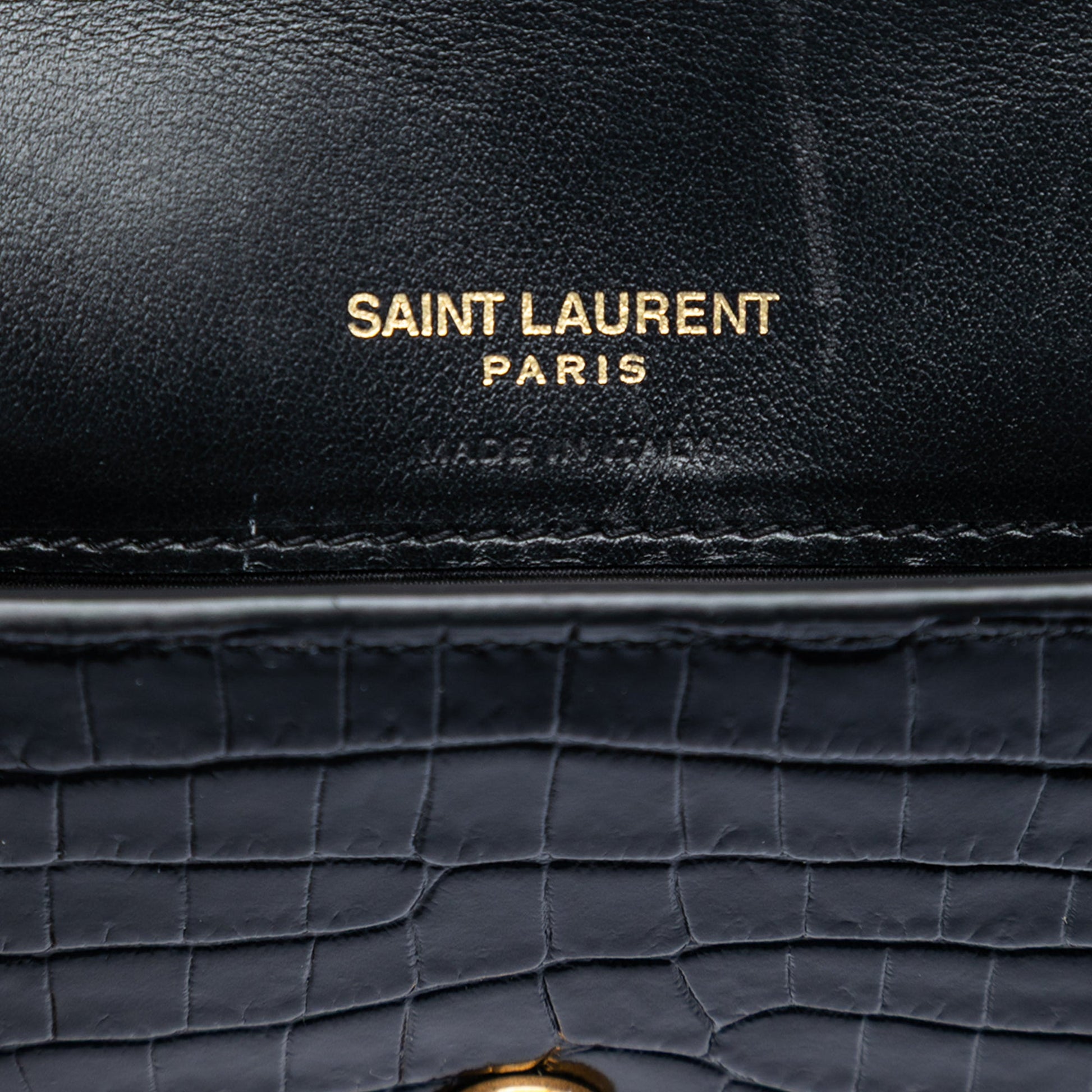 Saint Laurent Croc Embossed Leather Cassandre Phone Holder