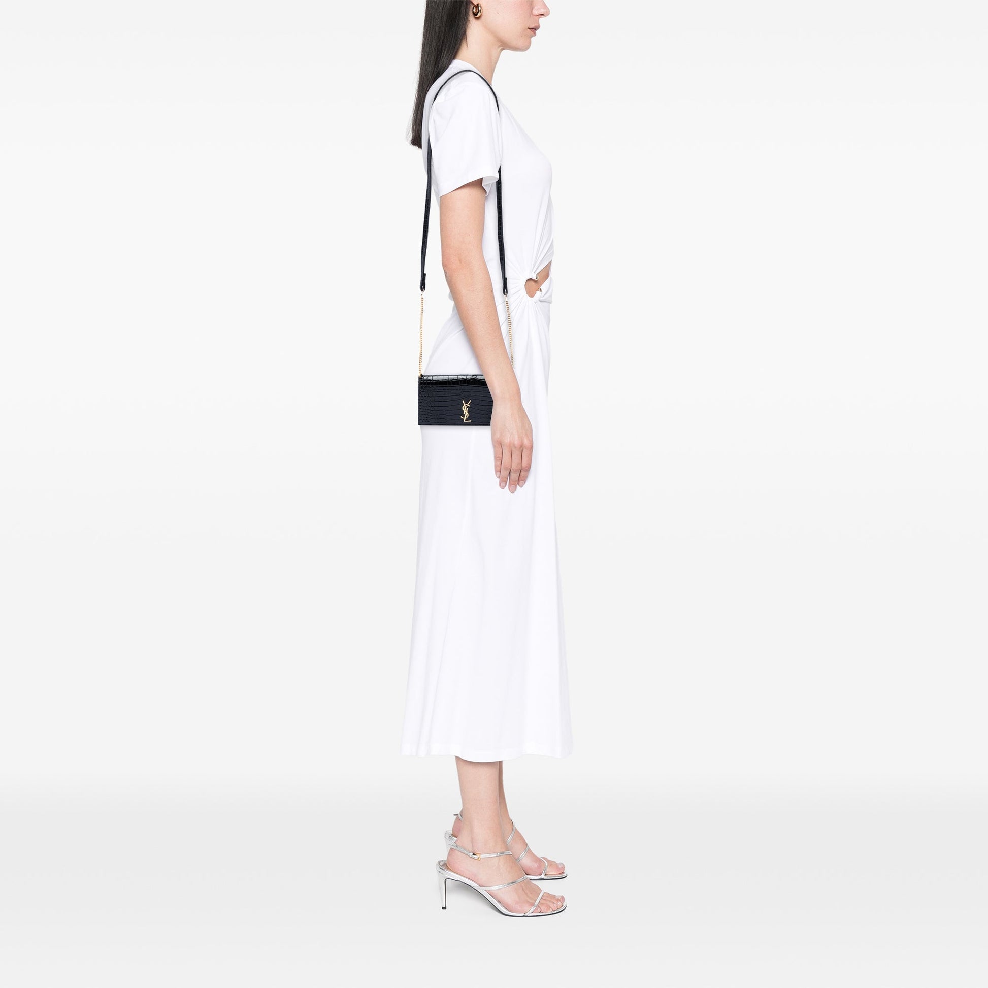 Saint Laurent Croc Embossed Leather Cassandre Phone Holder