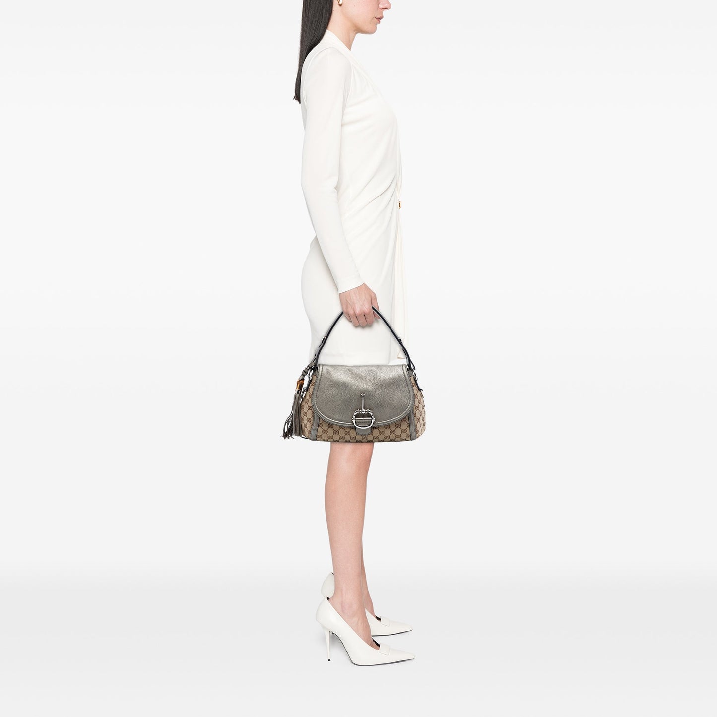 Medium GG Canvas Techno Horsebit Satchel