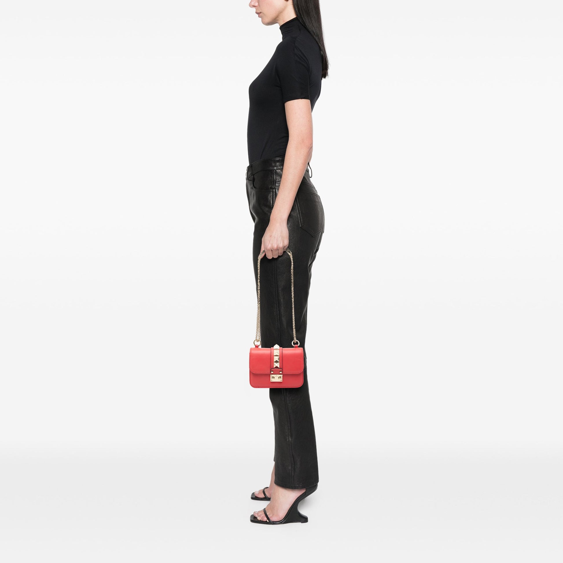 Valentino Mini Leather Rockstud Glam Lock Crossbody