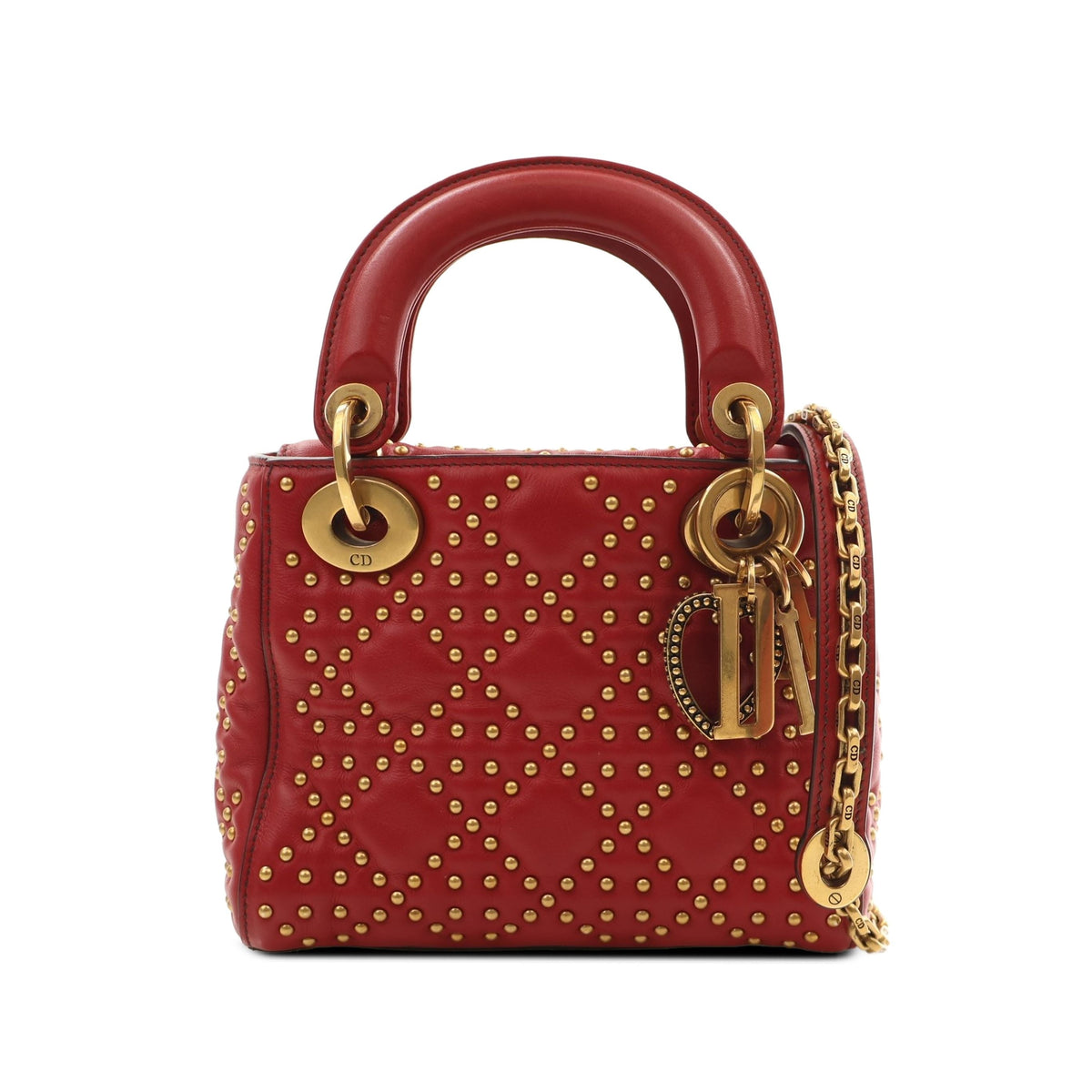 Dior Mini Lambskin Cannage Studded Supple Lady Dior — Red
