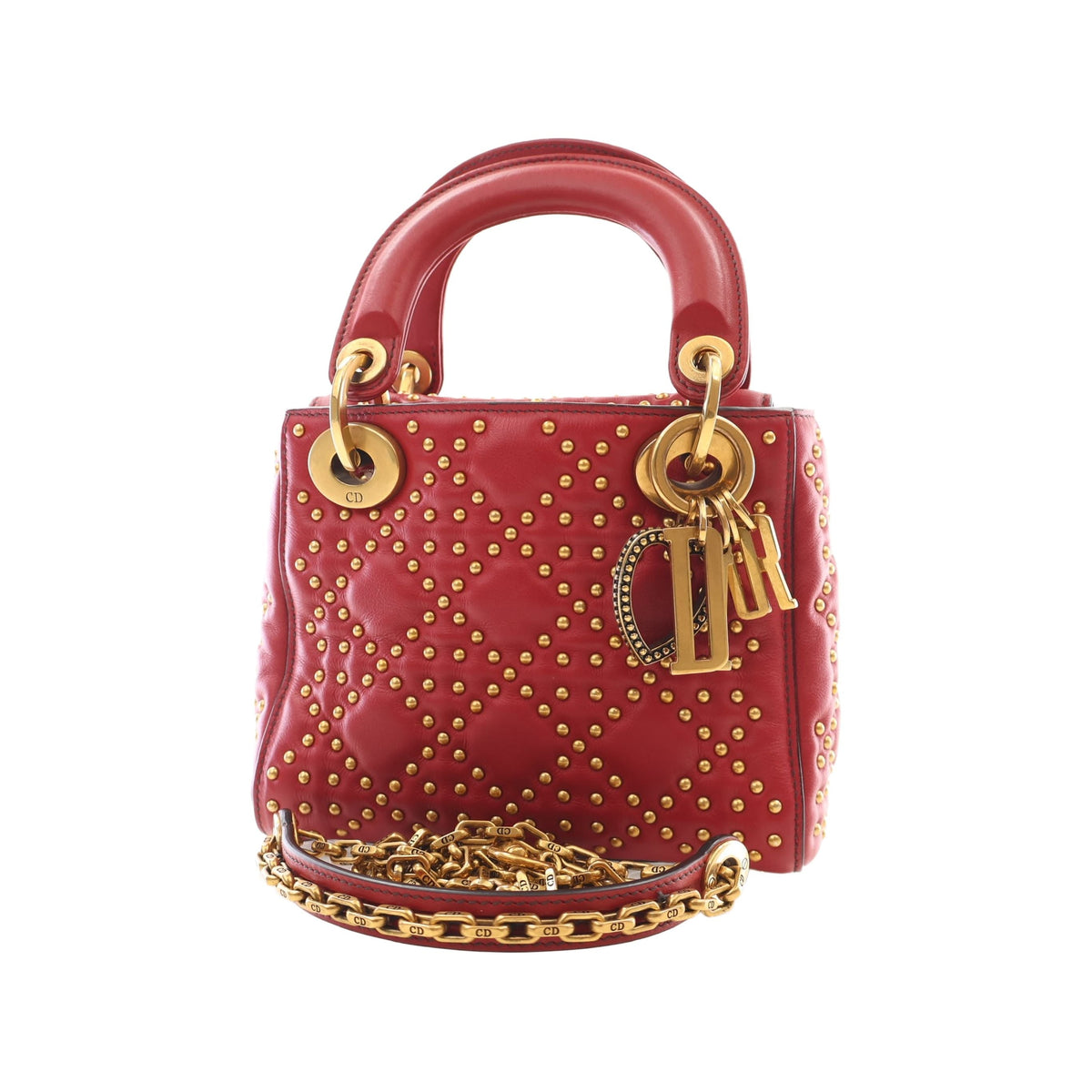 Dior Mini Lambskin Cannage Studded Supple Lady Dior — Red