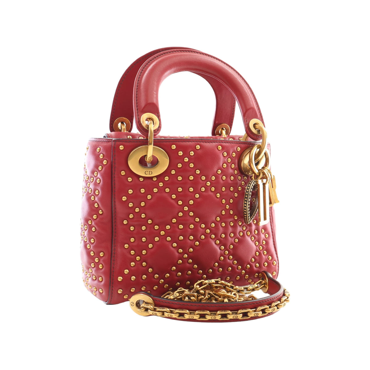 Dior Mini Lambskin Cannage Studded Supple Lady Dior — Red