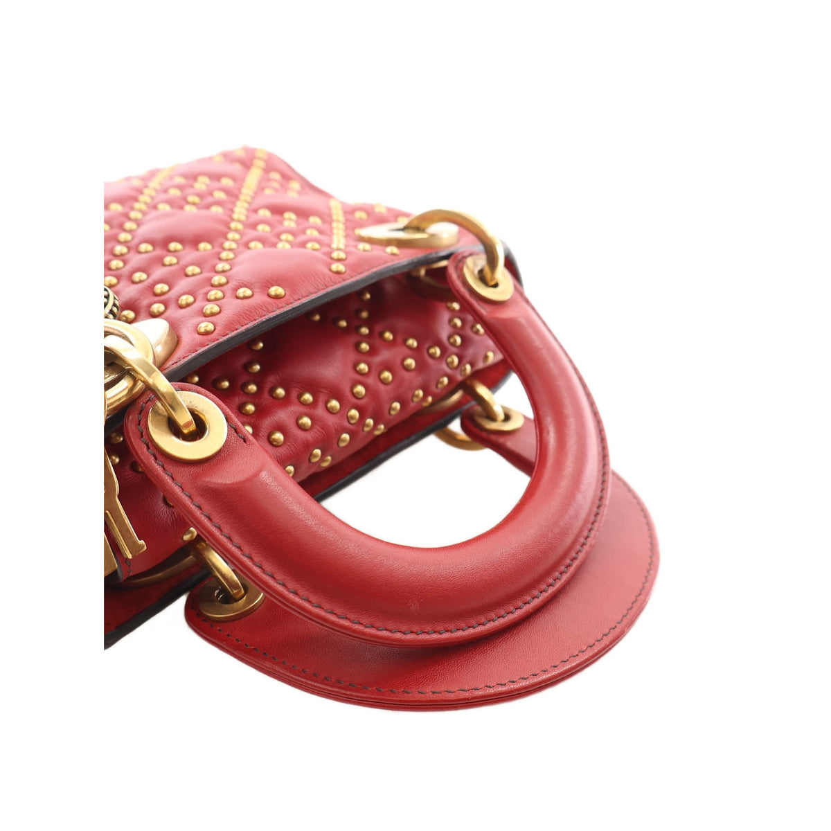 Dior Mini Lambskin Cannage Studded Supple Lady Dior — Red