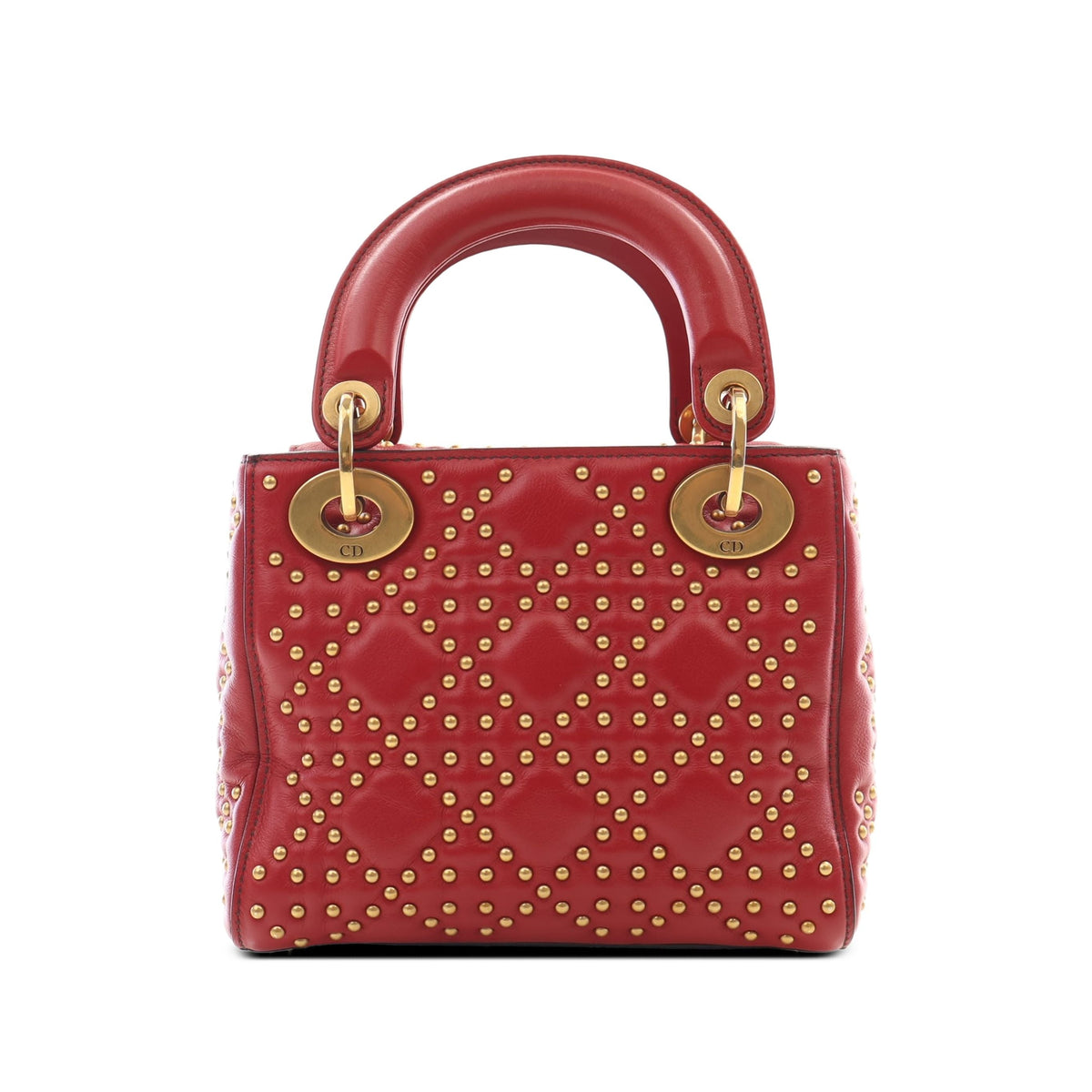 Dior Mini Lambskin Cannage Studded Supple Lady Dior — Red