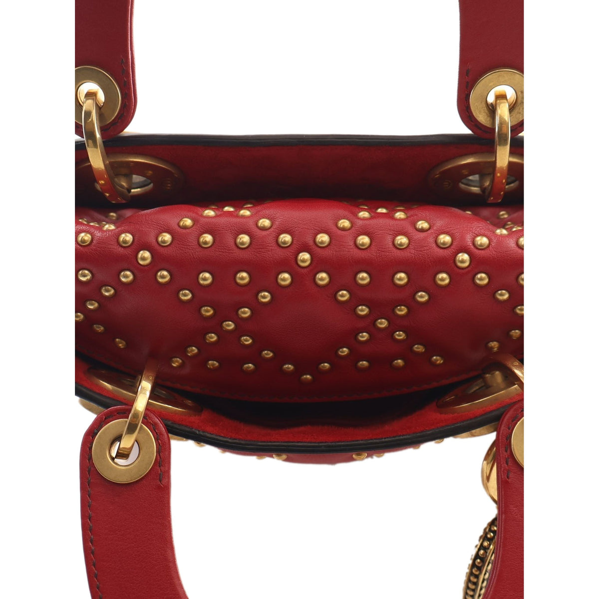 Dior Mini Lambskin Cannage Studded Supple Lady Dior — Red