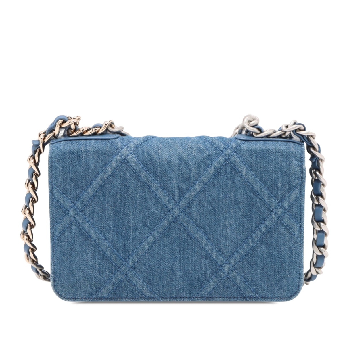Chanel Denim 19 Flap Wallet On Chain — Blue