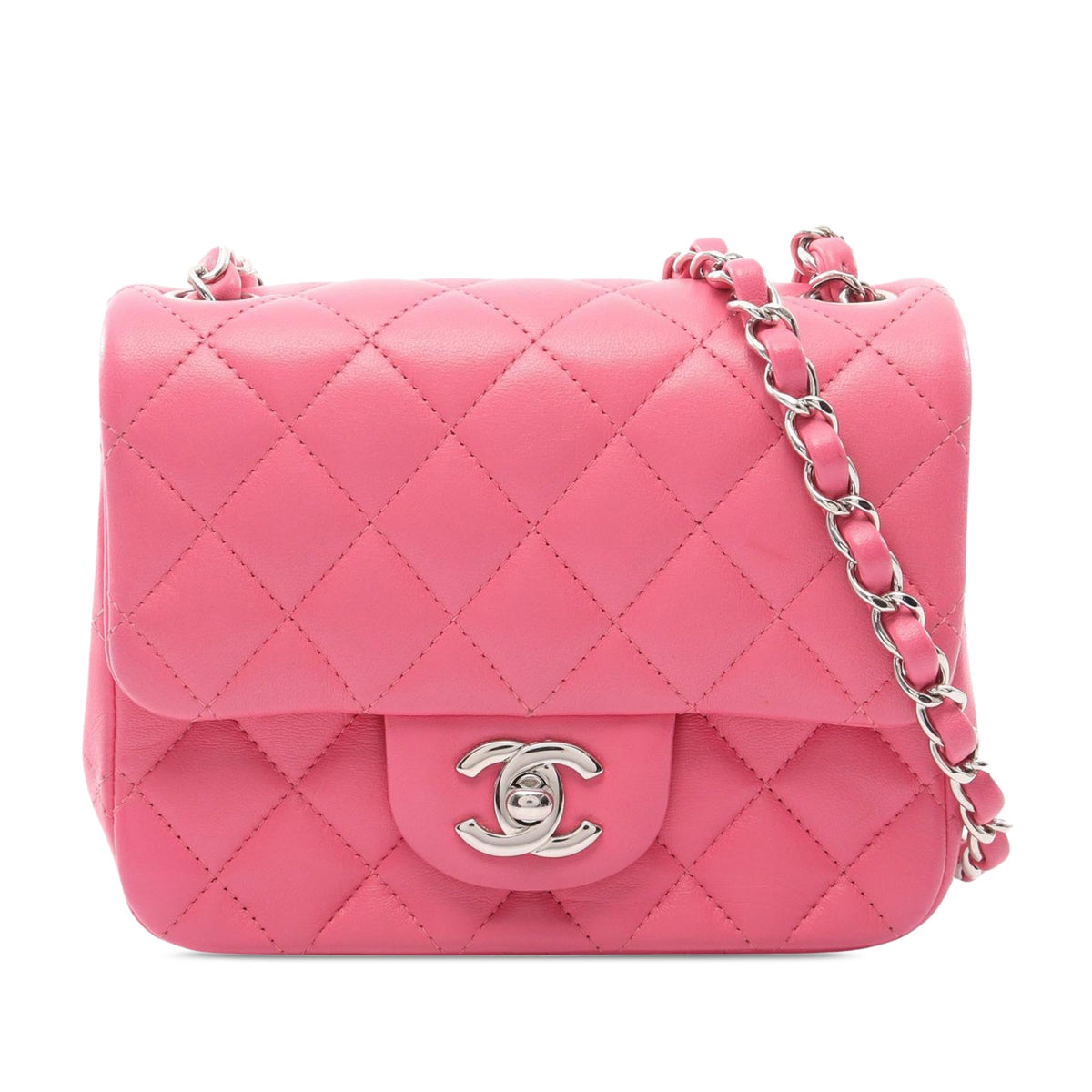 Chanel Mini Square Classic Lambskin Single Flap — Pink