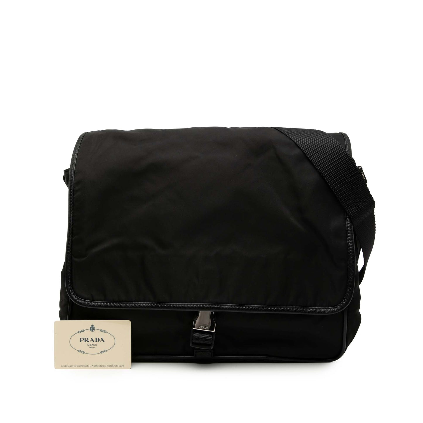 Prada Saffiano Trimmed Tessuto Buckle Messenger Bag