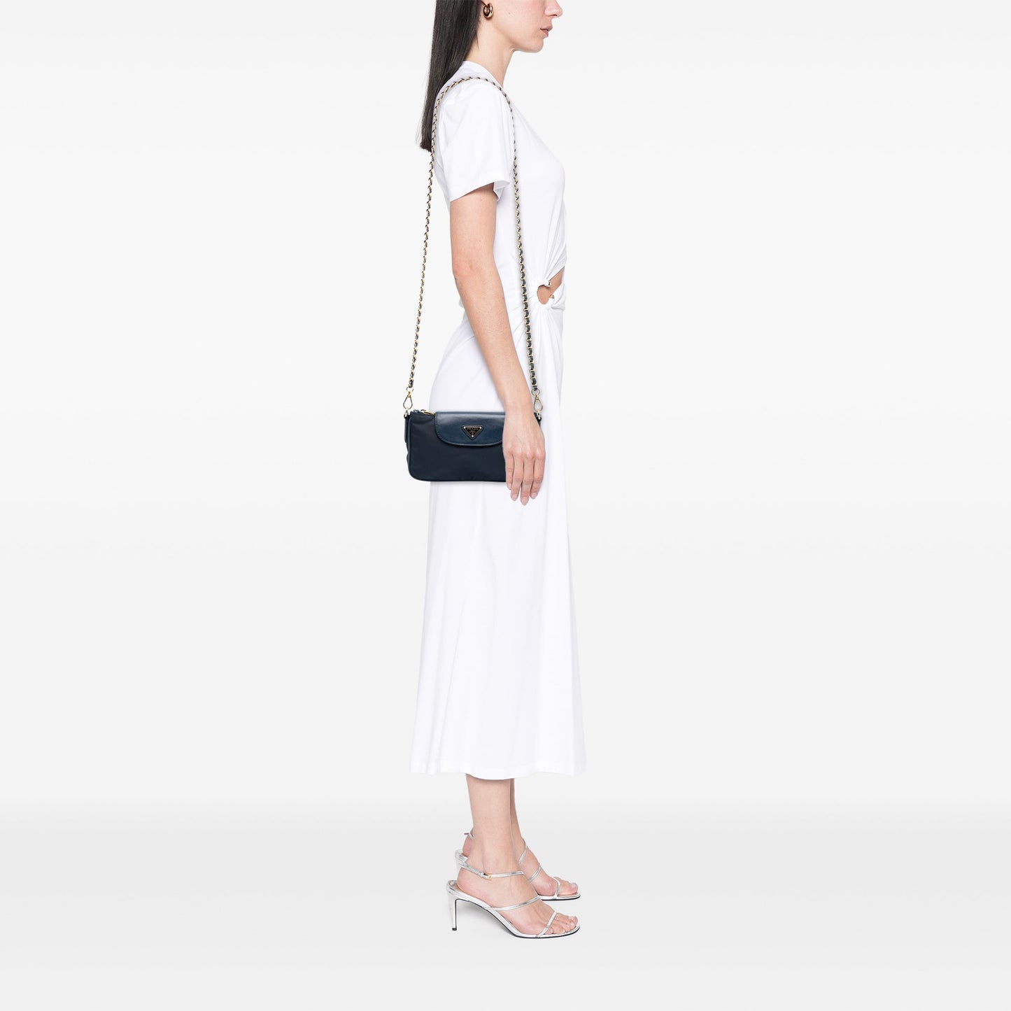 Prada Saffiano Trimmed Tessuto Chain Crossbody