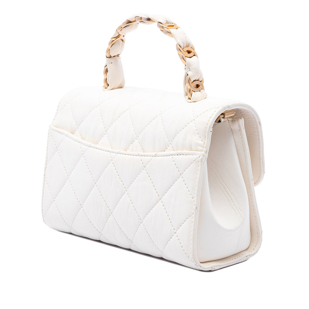 Chanel Mini Quilted Crumpled Lambskin CC Links Top Handle Flap — White