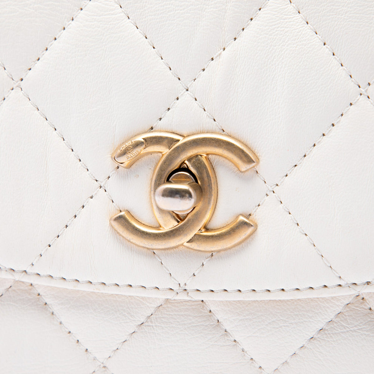 Chanel Mini Quilted Crumpled Lambskin CC Links Top Handle Flap — White