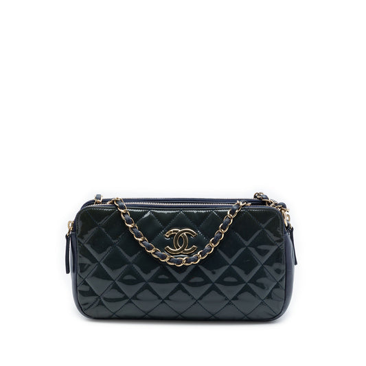 Chanel Quilted Patent CC Crown Double Zip Crossbody