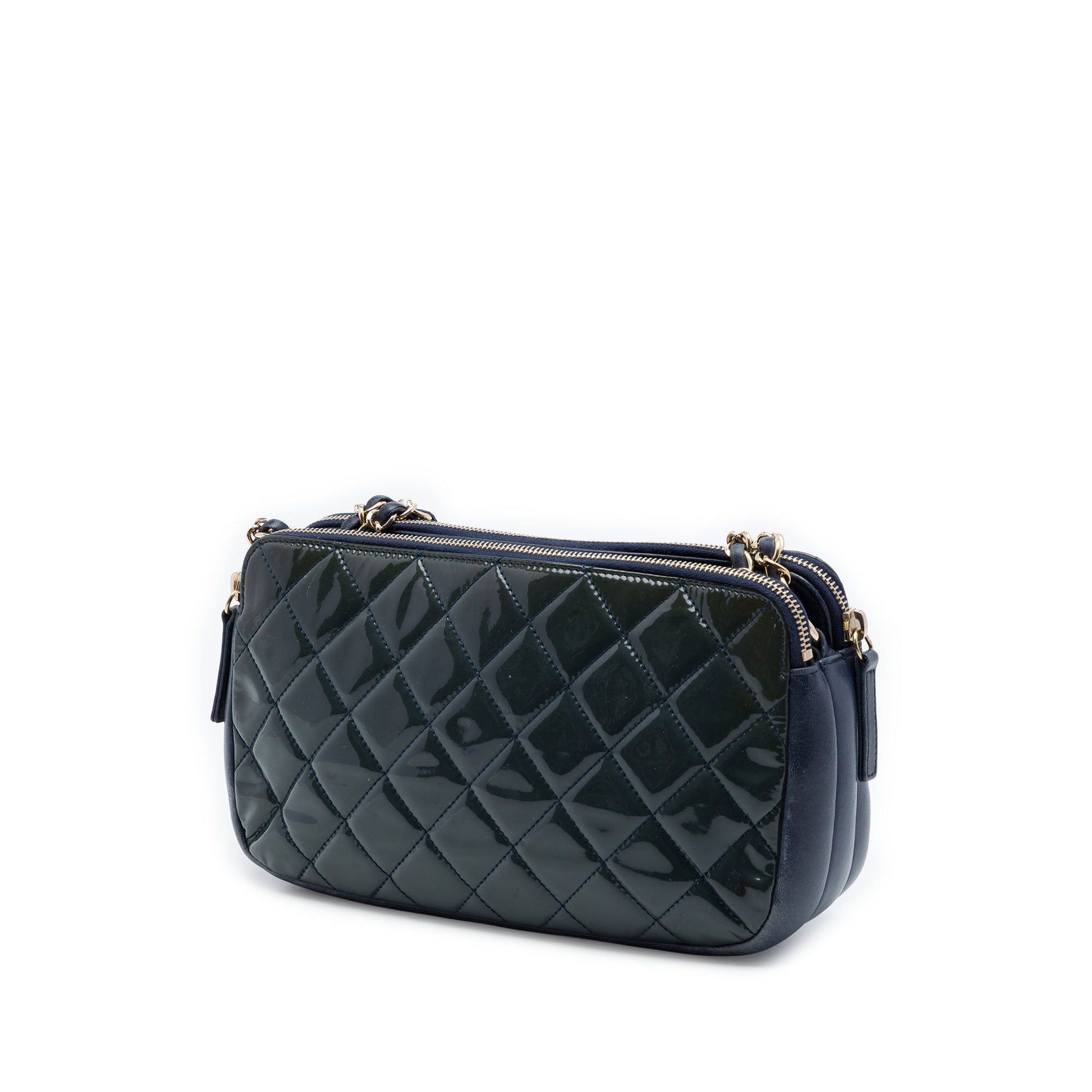 Chanel Quilted Patent CC Crown Double Zip Crossbody
