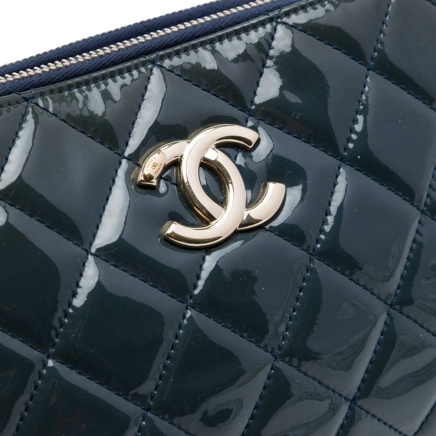 Chanel Quilted Patent CC Crown Double Zip Crossbody