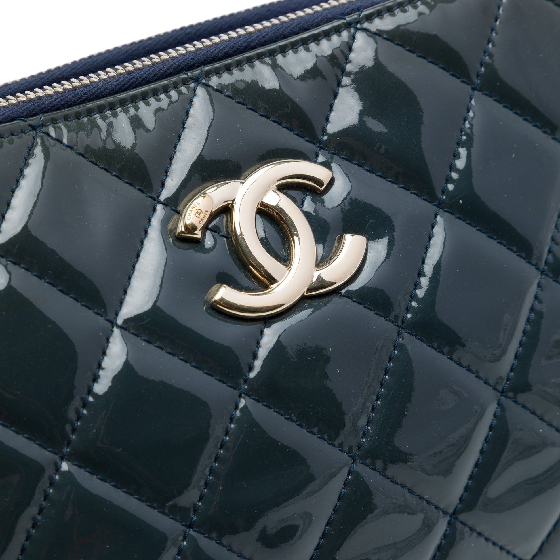 Chanel Quilted Patent CC Crown Double Zip Crossbody