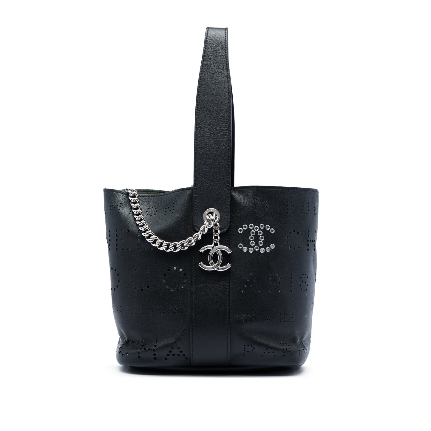 Chanel Small Perforated Calfskin Logo Eyelet Bucket Bag
