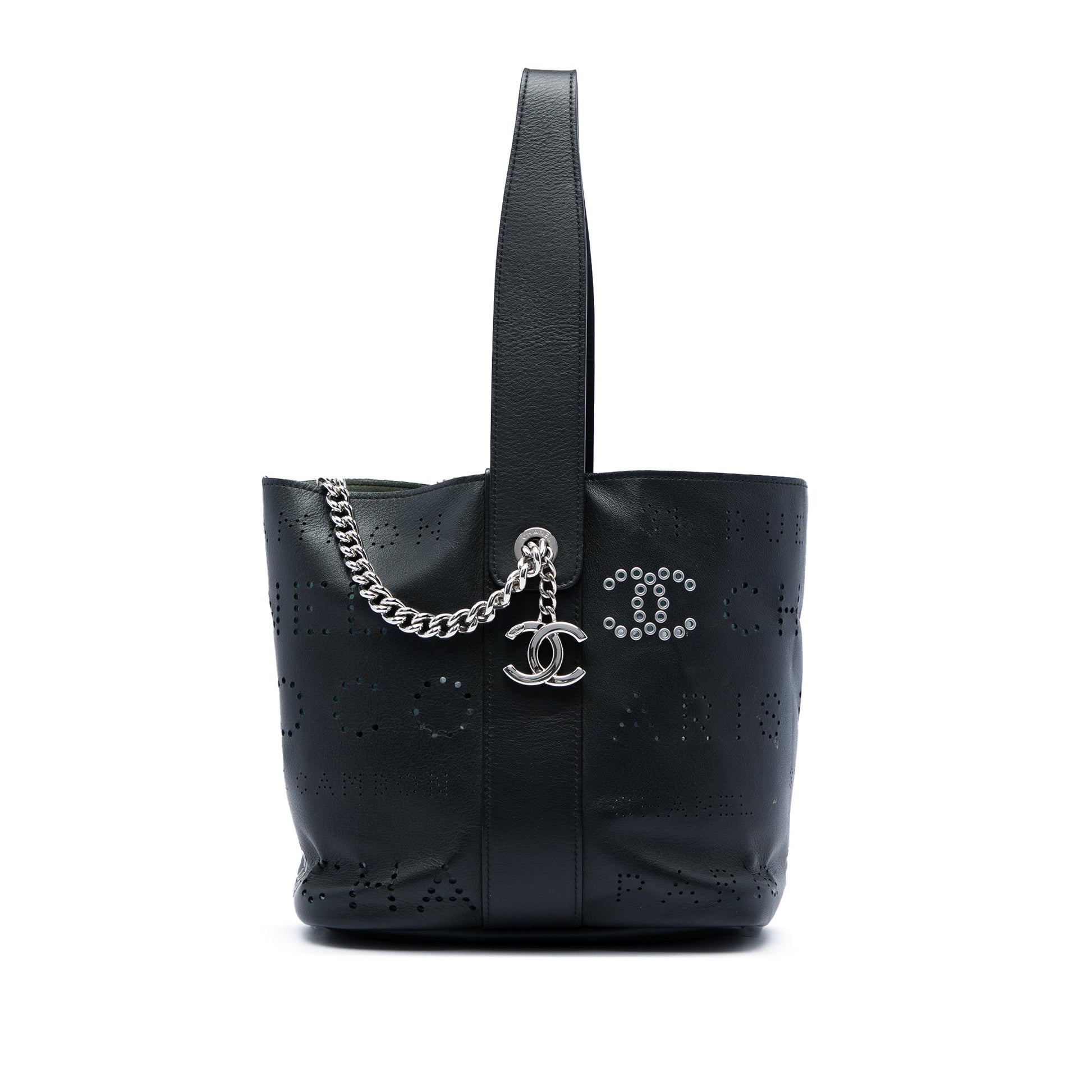 Chanel Small Perforated Calfskin Logo Eyelet Bucket Bag