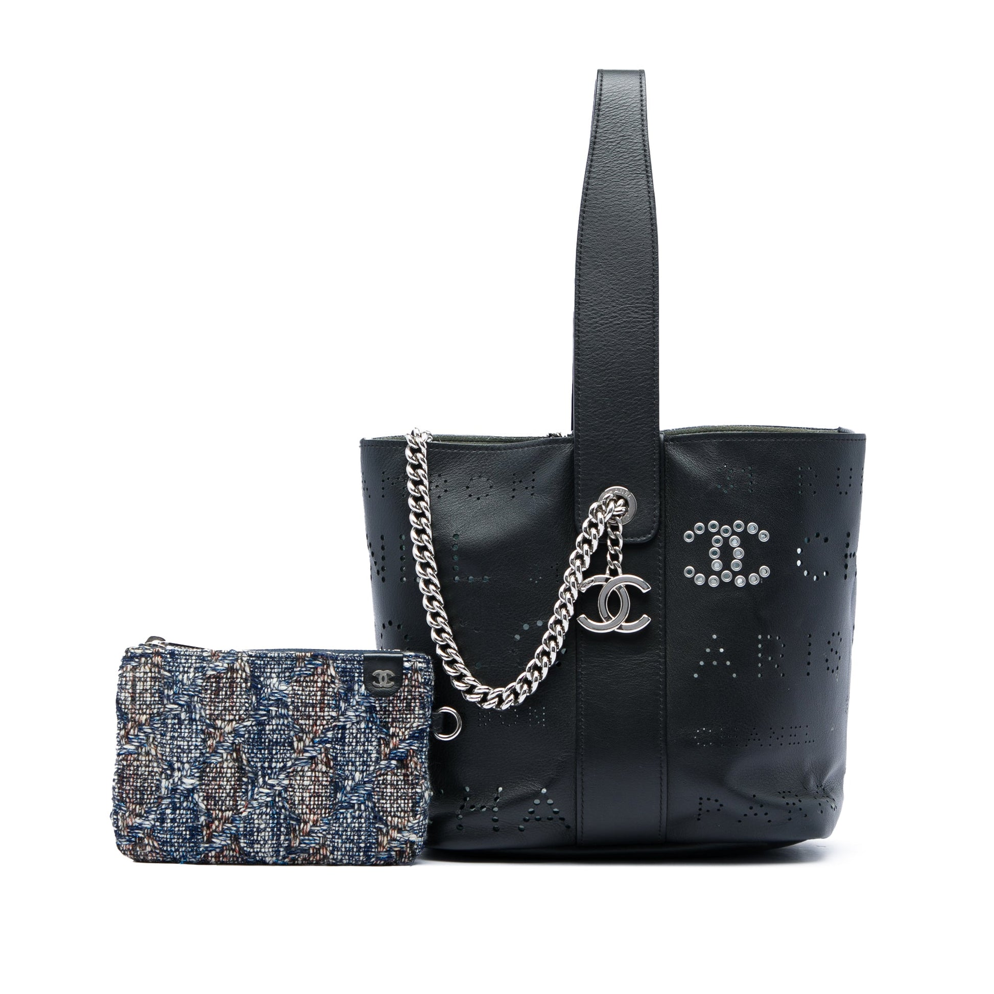 Chanel Small Perforated Calfskin Logo Eyelet Bucket Bag