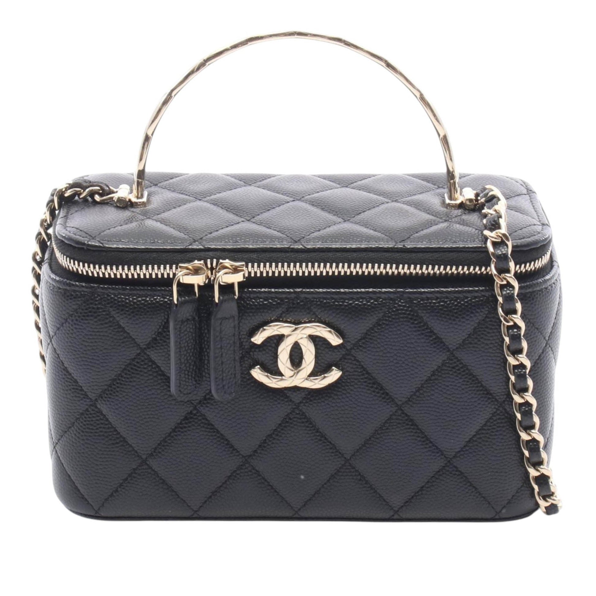 Chanel CC Caviar Top Handle Vanity Case with Chain