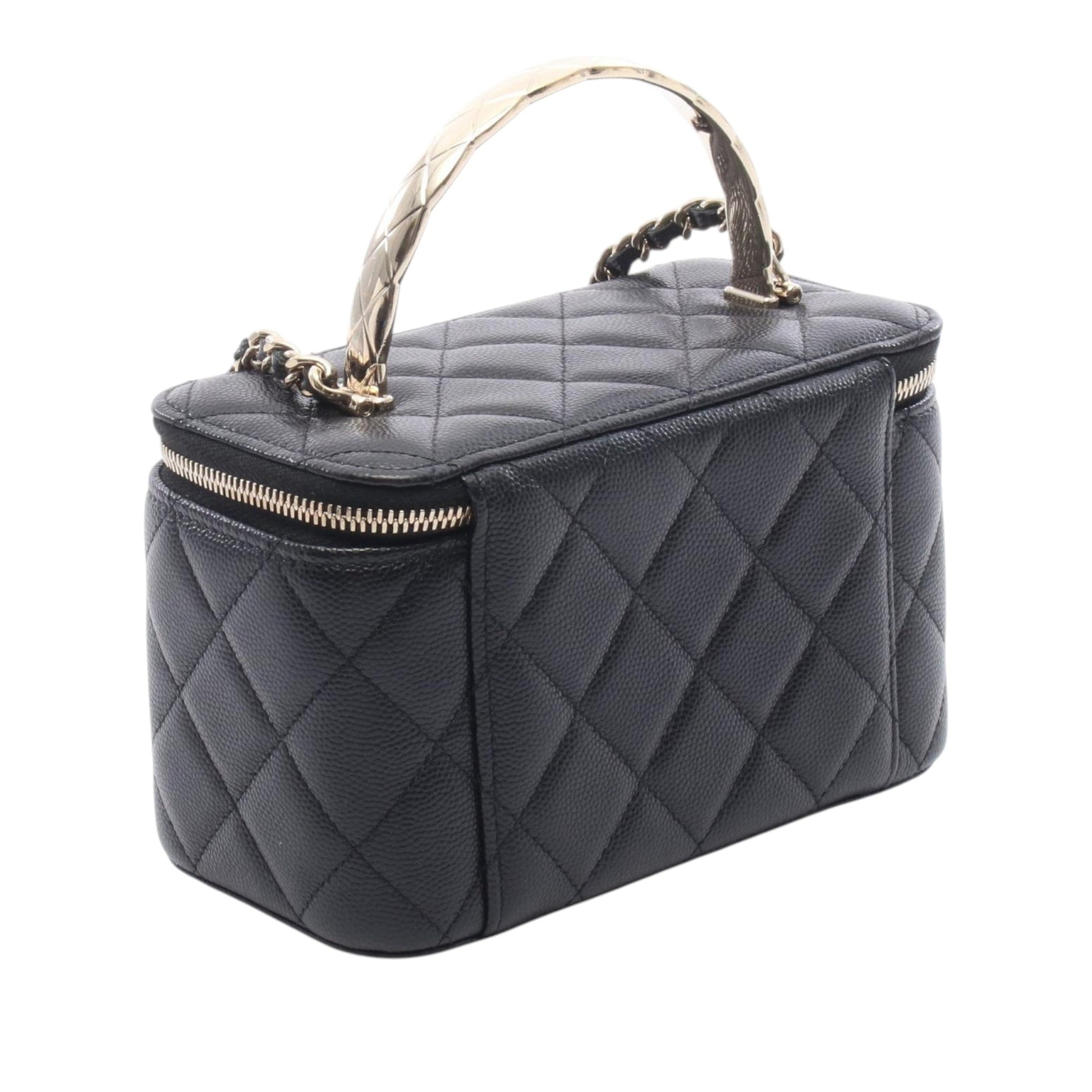 Chanel CC Caviar Top Handle Vanity Case with Chain