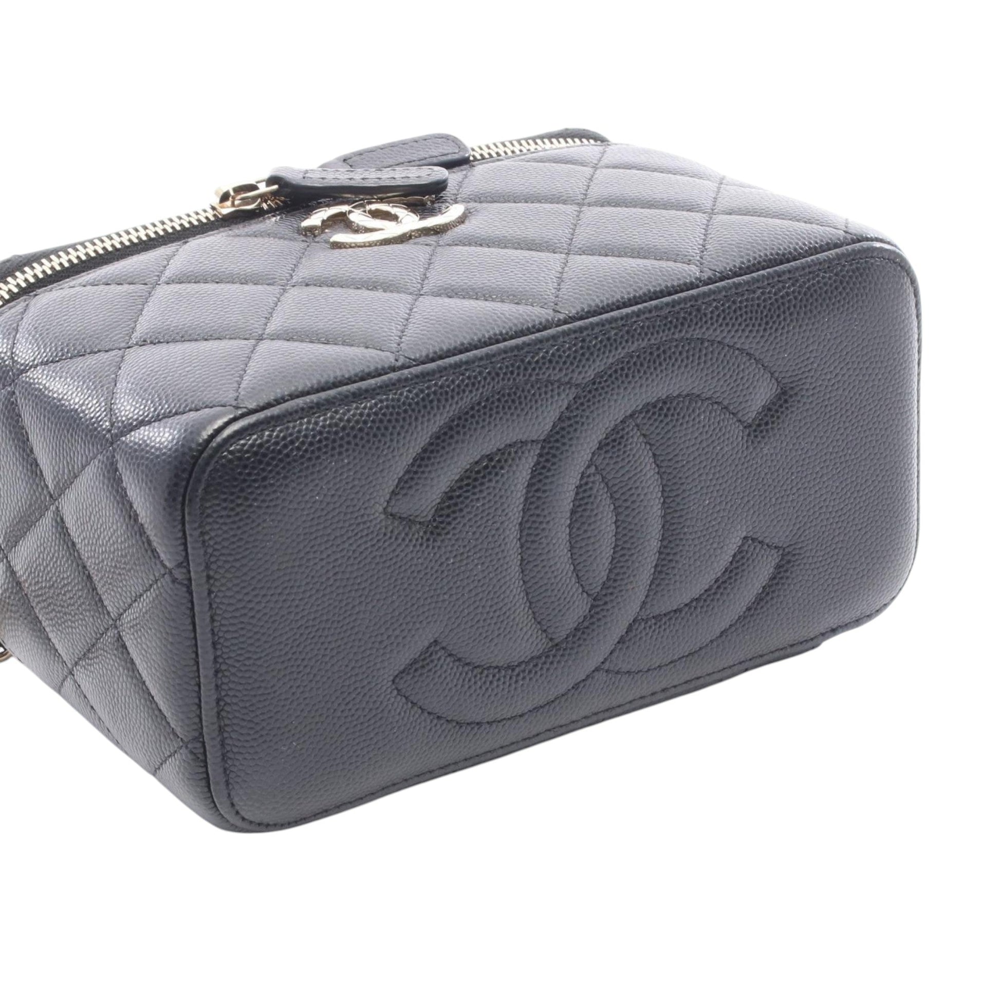 Chanel CC Caviar Top Handle Vanity Case with Chain