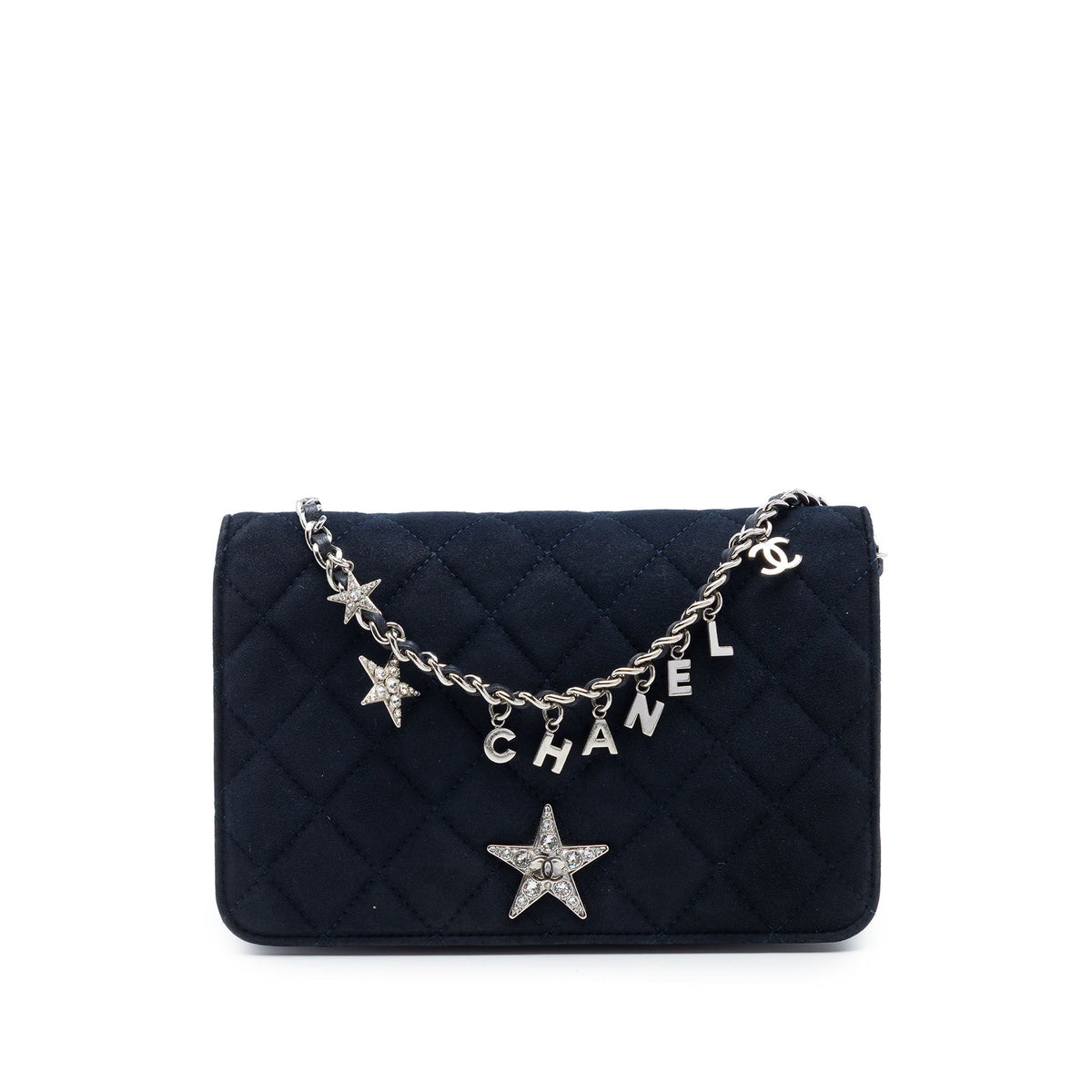 Chanel Quilted Suede Cocostellar Wallet on Chain