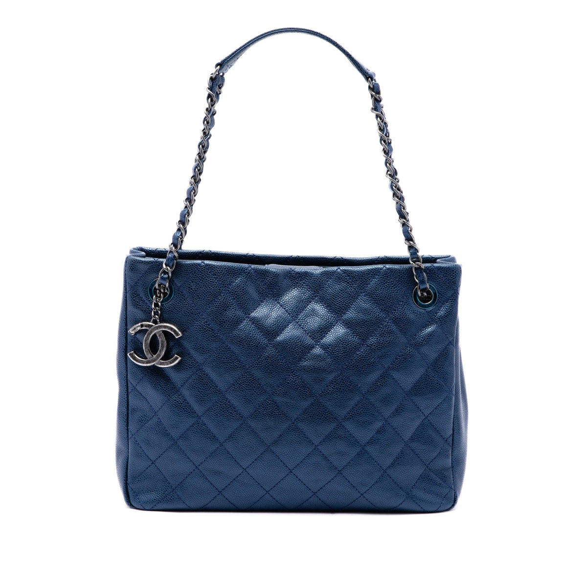 Chanel Medium Quilted Iridescent Caviar Chic Shopping Tote — Blue