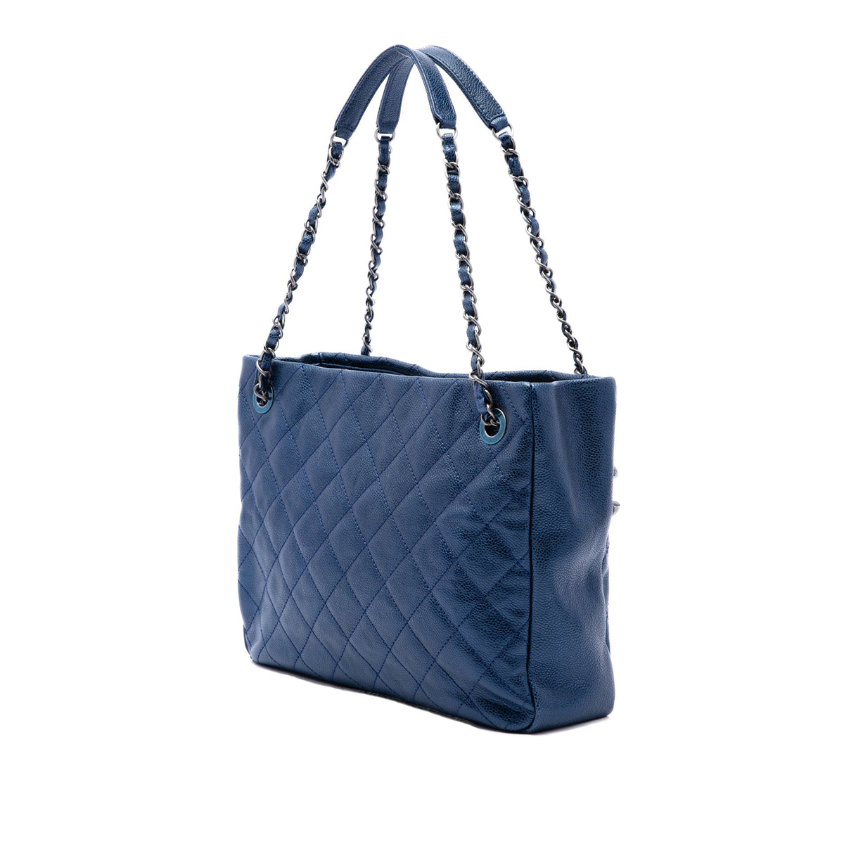 Chanel Medium Quilted Iridescent Caviar Chic Shopping Tote — Blue