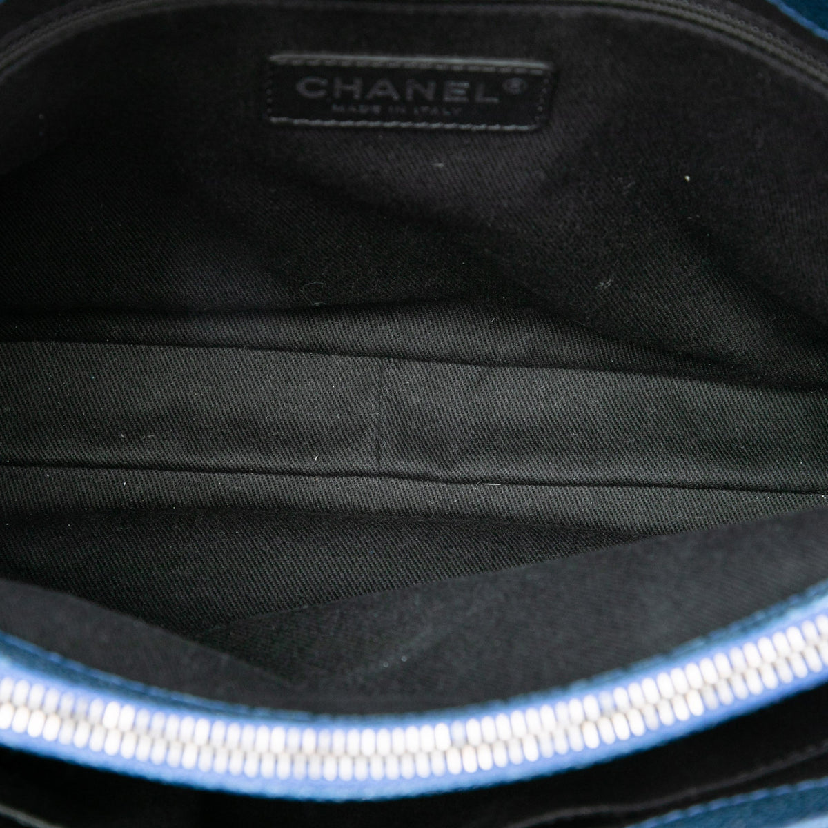 Chanel Medium Quilted Iridescent Caviar Chic Shopping Tote — Blue