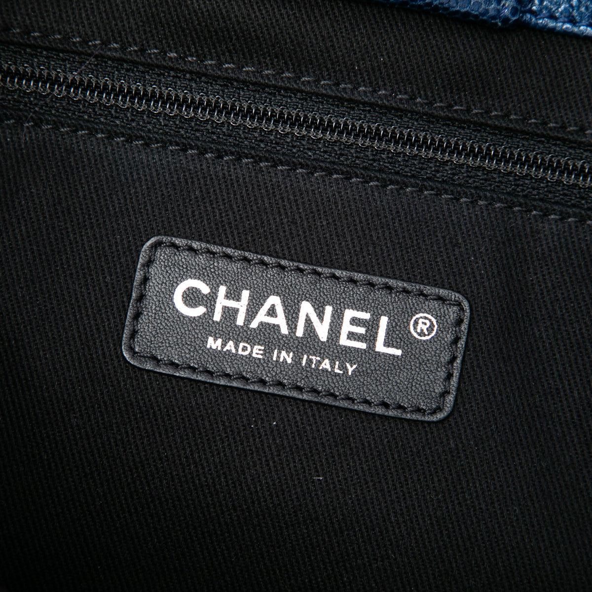 Chanel Medium Quilted Iridescent Caviar Chic Shopping Tote — Blue