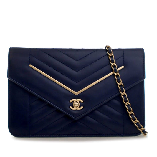 Chanel Reversed Chevron Lambskin Wallet on Chain