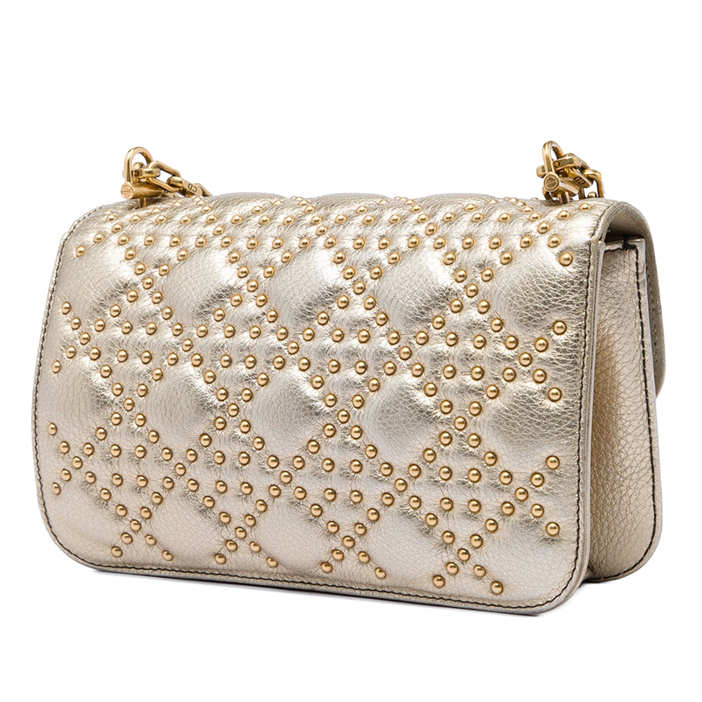 Dior Studded Metallic Lambskin DiorAddict Wallet on Chain