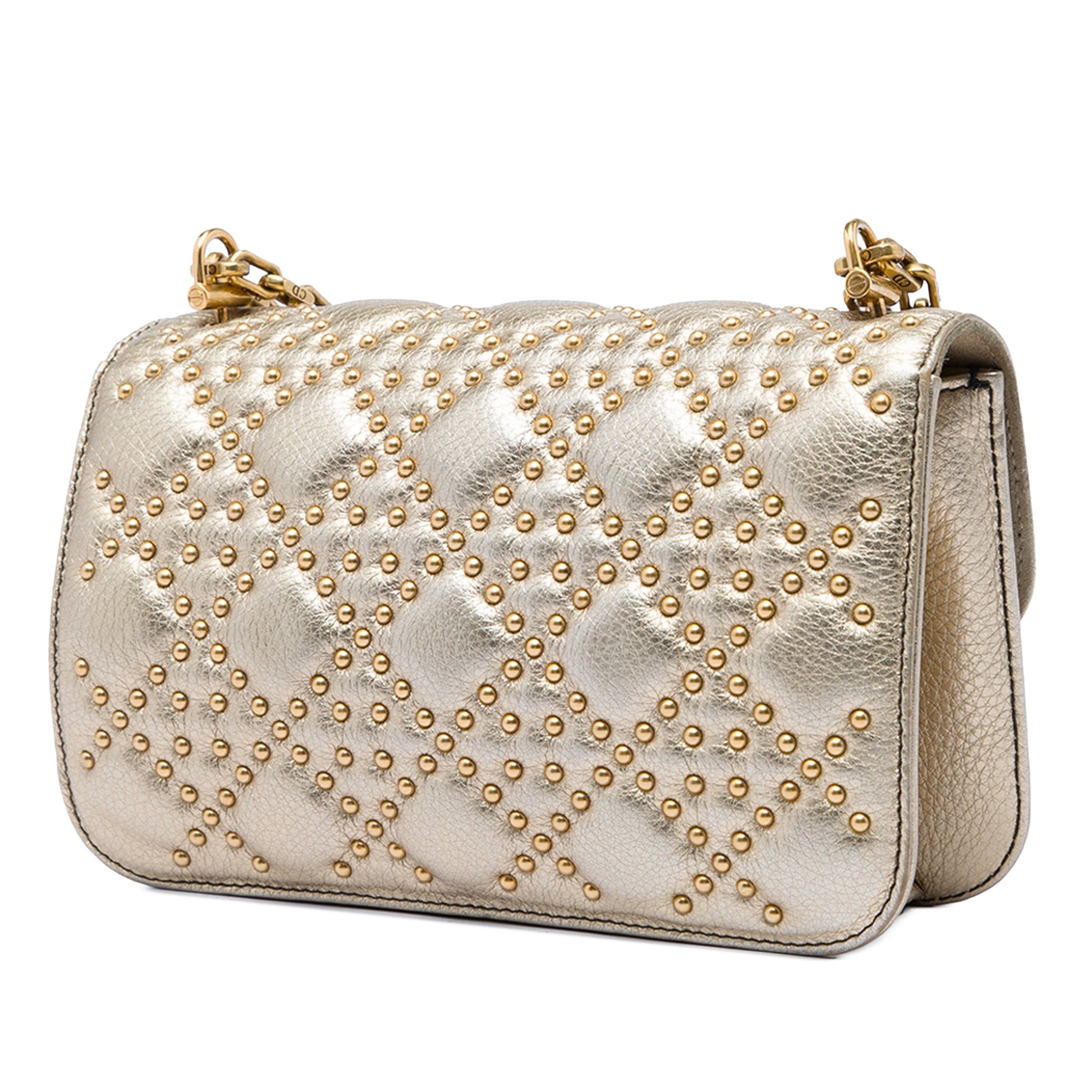 Dior Studded Metallic Lambskin DiorAddict Wallet on Chain