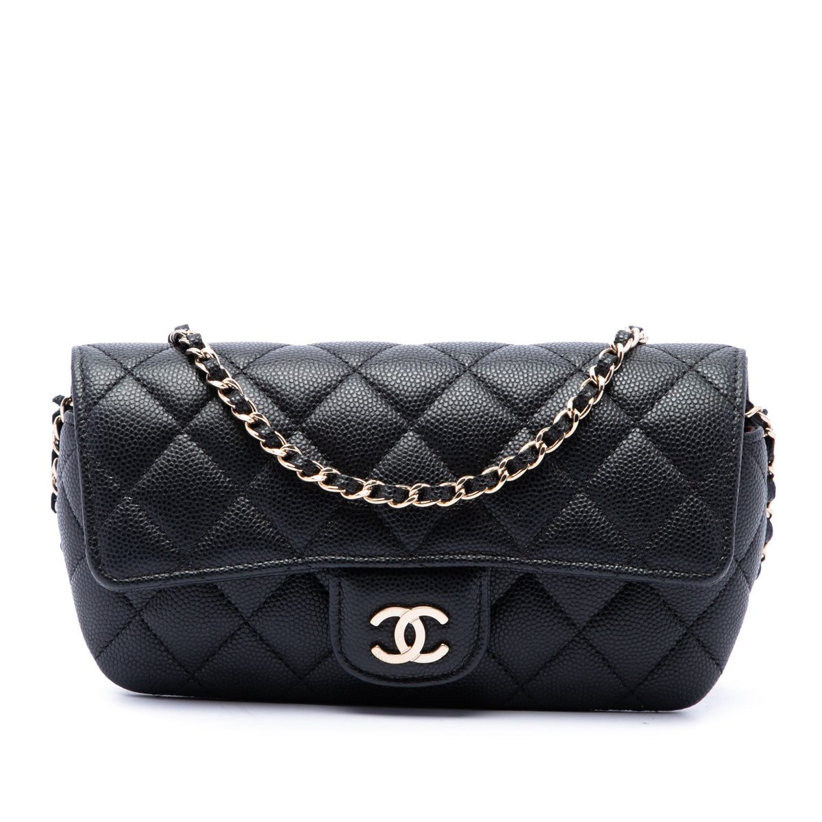 Chanel CC Quilted Caviar Sunglasses Case with Chain — Black