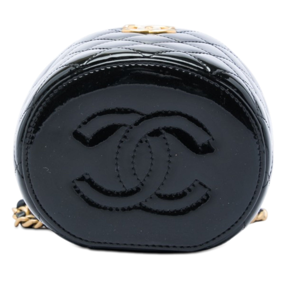 Chanel Quilted Patent Afternoon Tea Top Handle Vanity Case with Chain