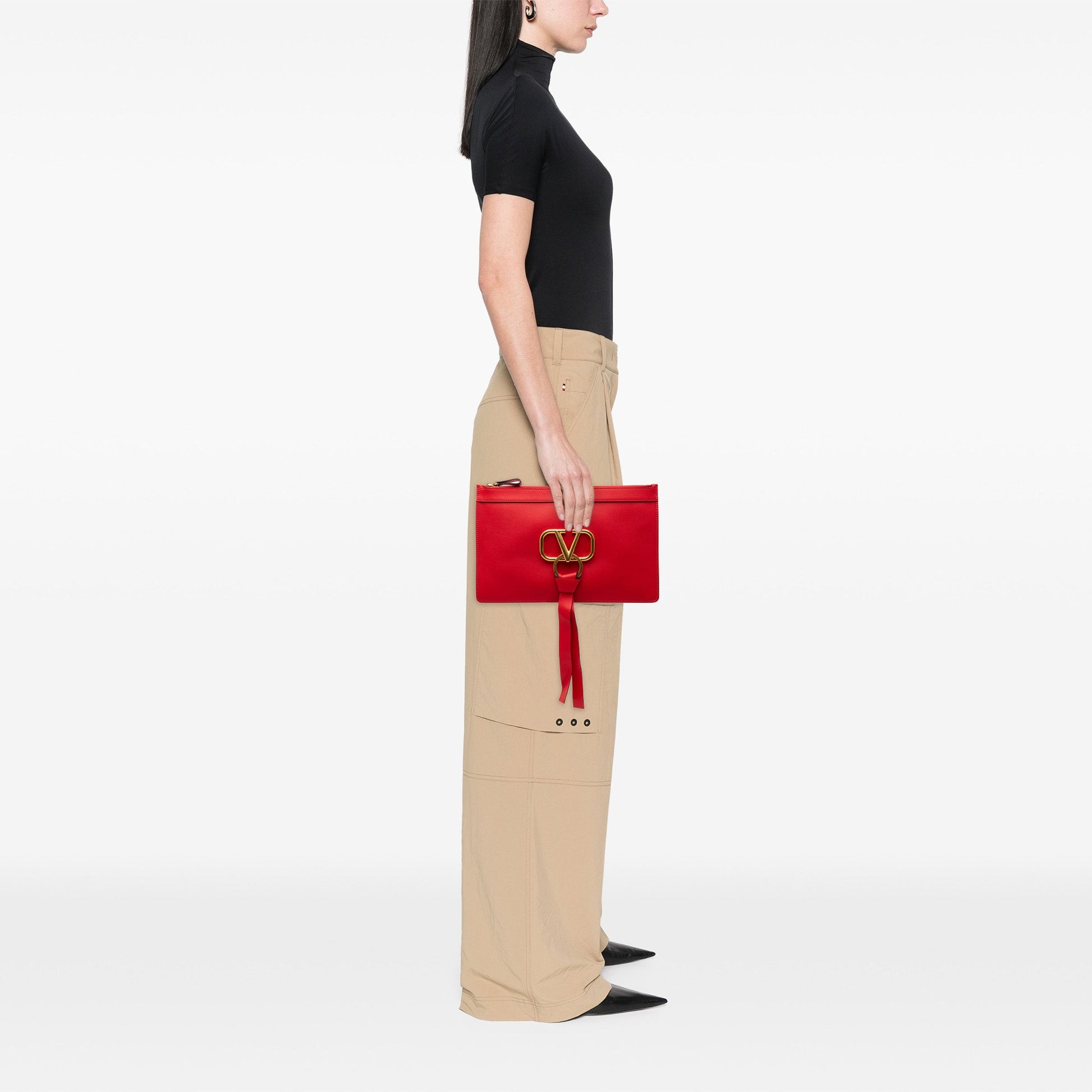 Valentino Leather VRing Clutch
