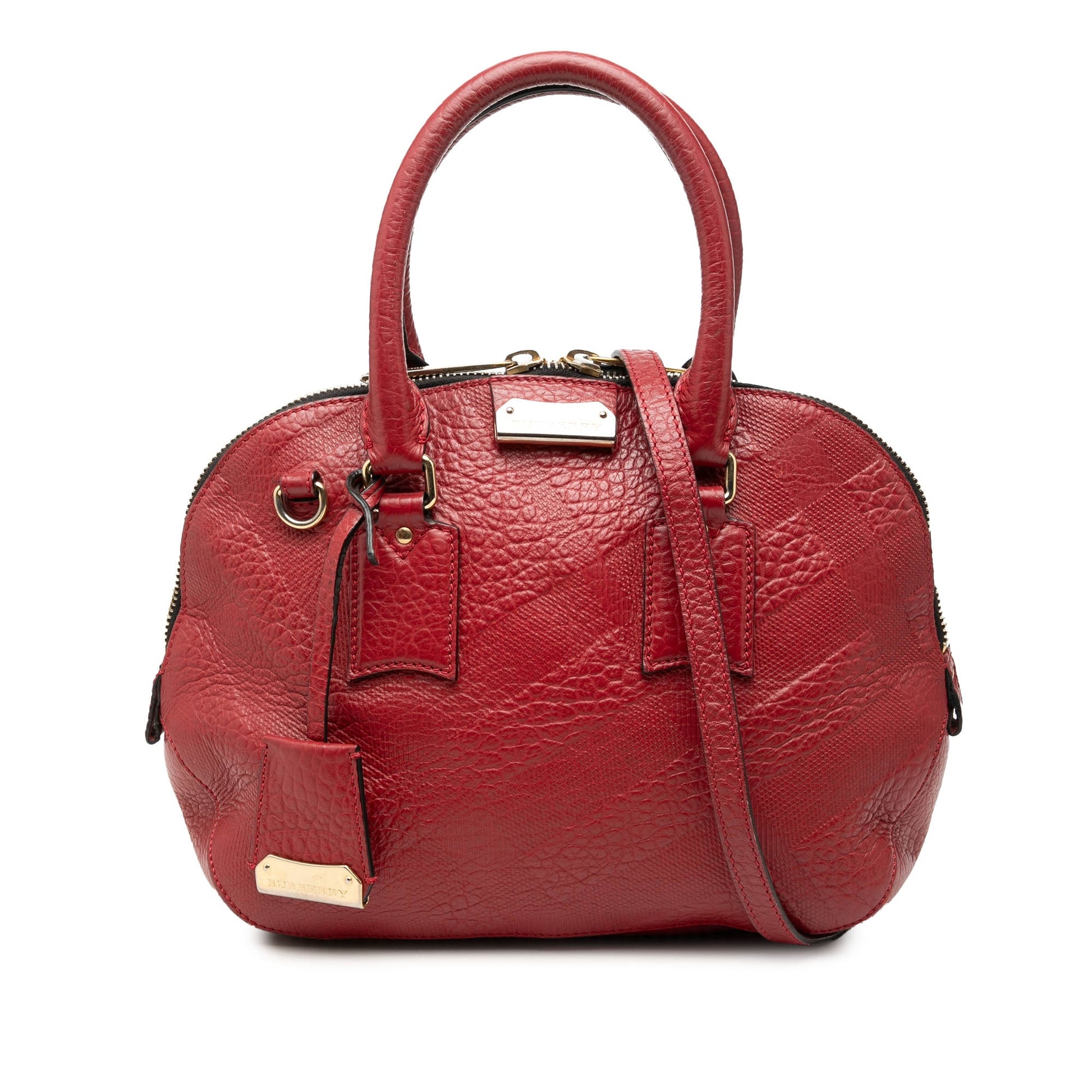 Burberry Small Heritage Grain Check Embossed Leather Orchard Bowling Bag