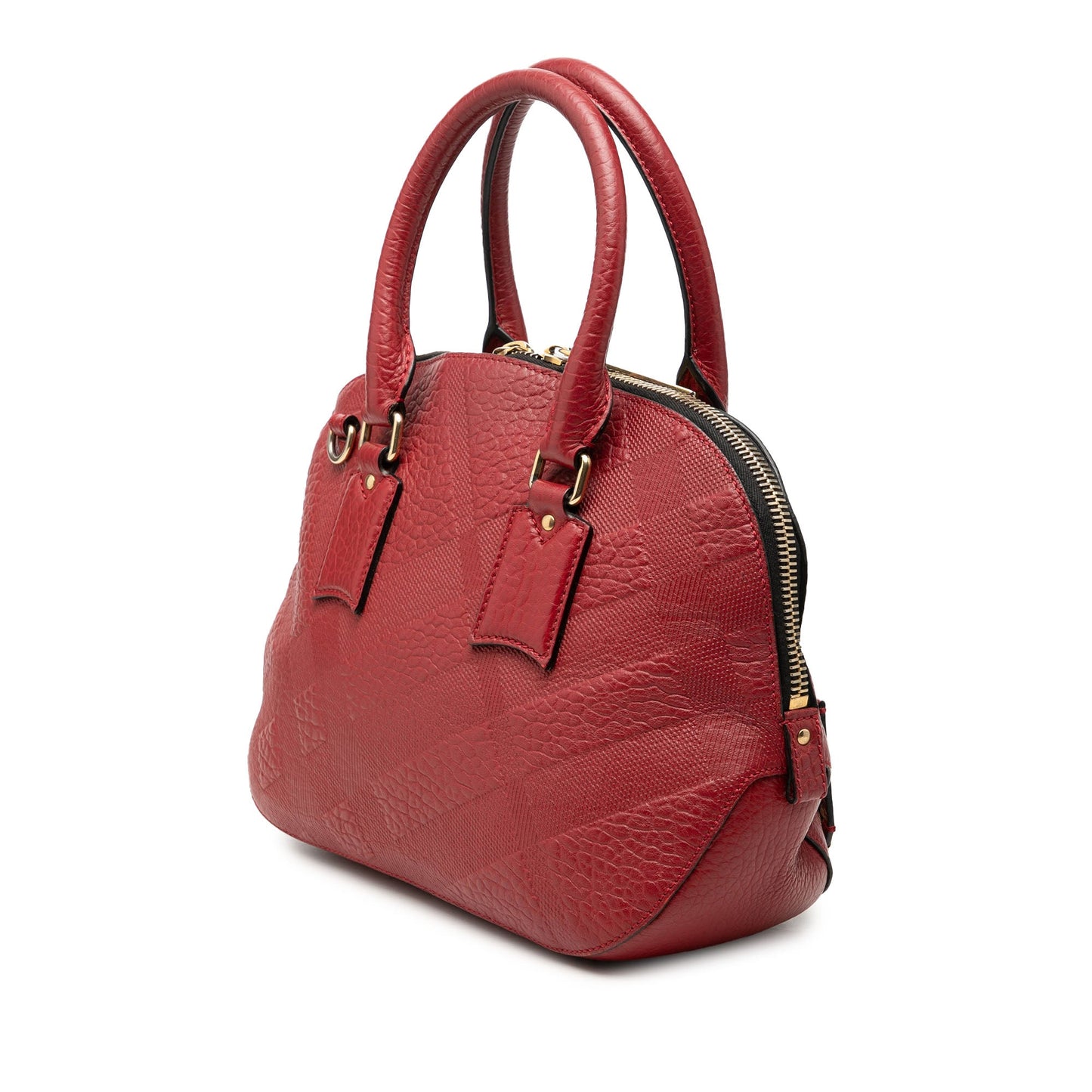 Burberry Small Heritage Grain Check Embossed Leather Orchard Bowling Bag