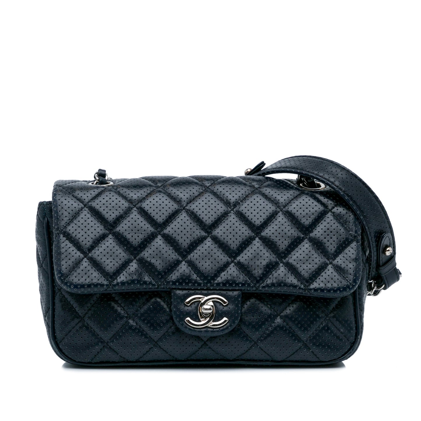 Chanel CC Quilted Perforated Lambskin Single Flap