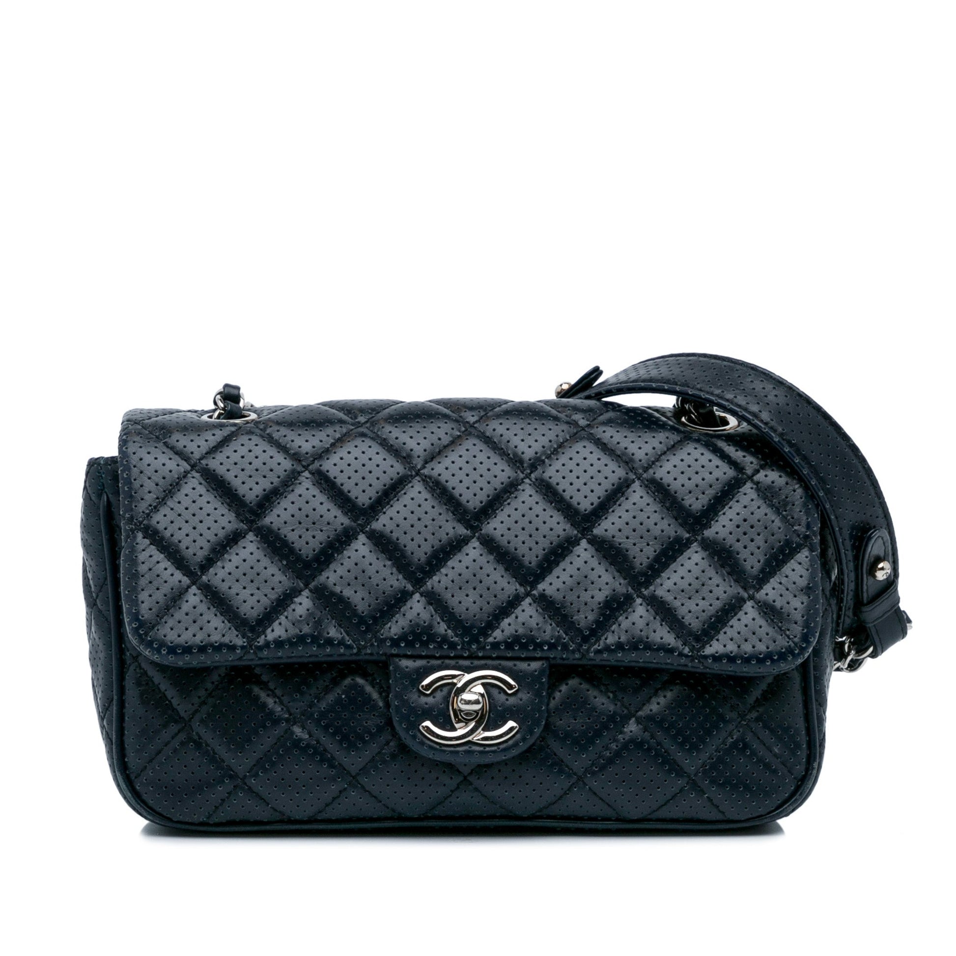 Chanel CC Quilted Perforated Lambskin Single Flap